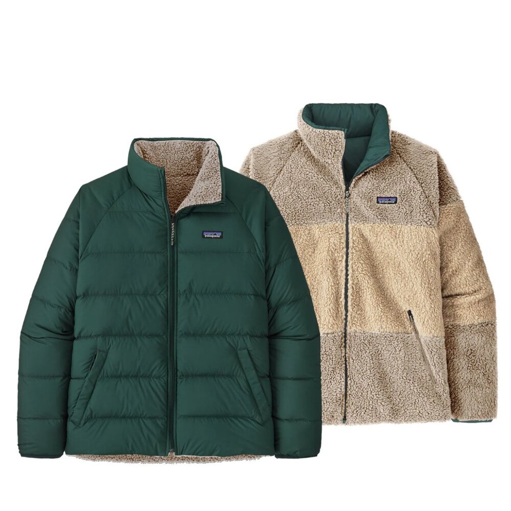 Patagonia Reversible Silent Down Jacket Men's Small Shearling Northern Green
